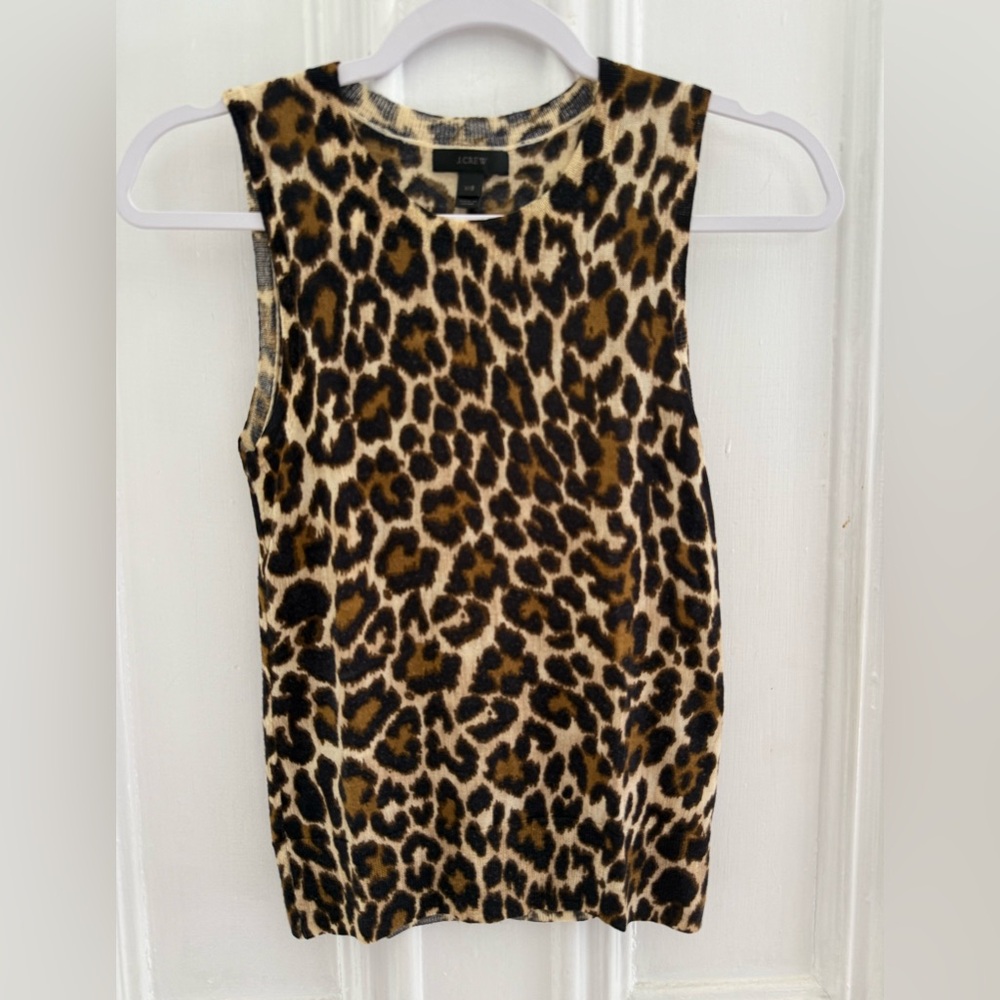 J.Crew Leopard Print Merino Wool Shell – Sleeveless Sweater Top